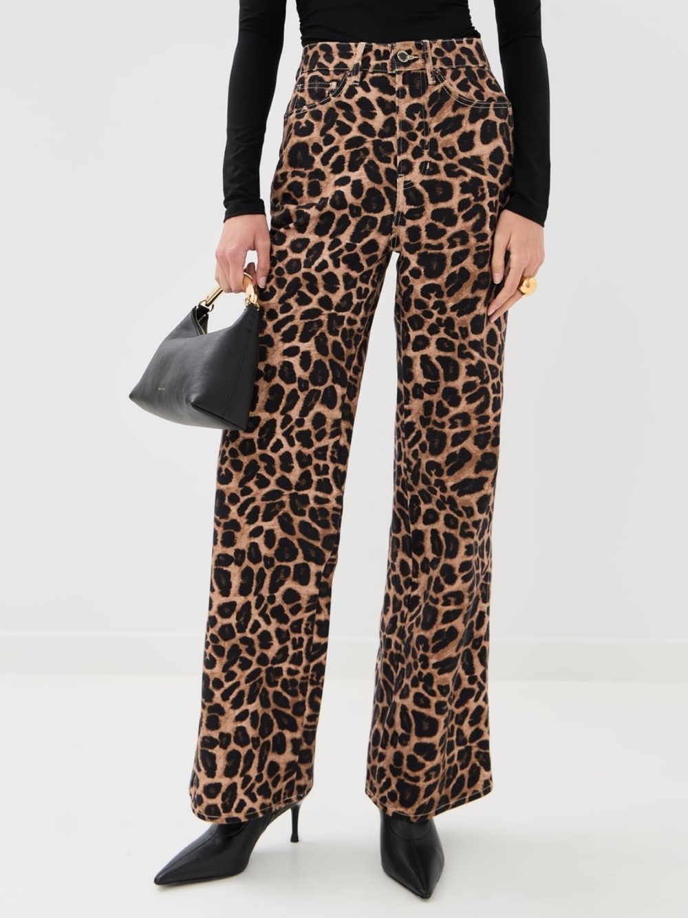 Veronica Beard Taylor High Rise Wide Leg Jeans Washed Leopard